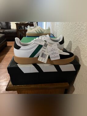 adidas BARREDA White Sneakers with Green Stripe and Gum Sole